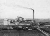 Sockerbruket på Bryggaregatan inom kv Gröningen. Trelleborgs Sockerfabriksaktiebolag bildades den 27 juni 1887. Fabriken uppfördes vid den sk Kattebäckshejdan, strax utanför staden. Bilden visar brukets södra sida 1899. Till höger ser man pannhuset med fristående skorsten, i mitten ser man kraftcentralen, framför vattentornet, och längst till vänster två kakelugnstorn. Längst till höger syns en del av betladan och vid brukets infart två små våghus. Det för bruket nödvändiga vattnet hämtades från några större sjöar vid Åmossen, cirka 7 km väster om fabriken.