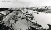 Vy över hamnen i Gävle på 1930-talet.