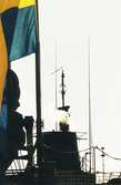 Svenska flaggan ombord på fartyget.