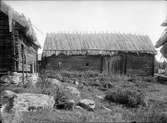 Ekonomibyggnader med halmstak, Kvekgården, Fröslunda socken, Uppland 1929