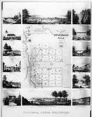 Stadskarta med litografiska bilder,   Vänersborg