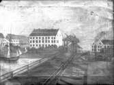 Målning på rullgardin. Residenset vindbrygga Vänersborg 1828-1834