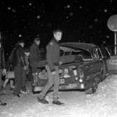 Personbil i krock med snöplog i Huskvarna på 1960-talet.