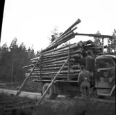 Timmertransport vid nya vägen i Kroppefjäll  Ör