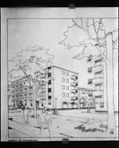 Ritning - flerbostadshus, Uppsala 1942