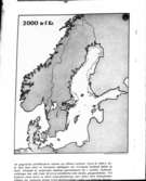 Karta över inlandsisens utbredning  a. 12000 f Kr  b.8000 f Kr    c. 7000 fKr   d.  6000 fKr   e. 4000 fKr   f. 2000  fKr   Vänersborgs Museum