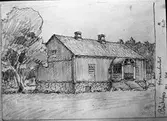 Förmansbostad  Bäckefors  Bäcke. Teckning av Ferdinand Boberg