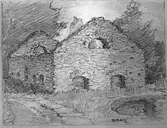 Räcksmedja  Bäckefors  Bäcke. Teckning av Ferdinand Boberg