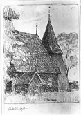 Bredsäter kyrka. Teckning Ferdinand Boberg