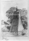 Klockstapeln Järns Kyrka. Teckning Ferdinand Boberg