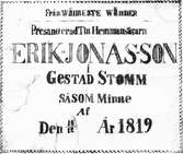 Såsom minne av Erik Jonasson  Gestad