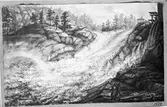 Toppö-fallet. Tuschteckning av L W Kylberg 1824. (Nationalmuseum)  Trollhättan