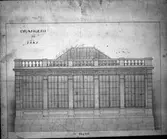 Akvarellerad tusch ritning. Orangerie på Nääs - fasad -.