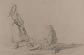 Två barn, Orsa 24 juli 1867. En flicka som drar en pojke i en kärra.  Blyertsteckning av Julius Kronberg
