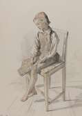 Pojke med skinnförkläde på en stol . Orsa den 19 juli 1867. Julius Kronberg
