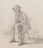 Blyertsteckning av  J. Kronberg. Sittande man i helfigur, Orsa 19 juli 1867.