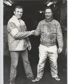 Jan Hultman till vänster och Hans (Klacken) Landell till höger. Travtränare på Åby. 

Blandade bilder inslamlade i samband med dokumentation av Åby Stallbacke och Stallgårdarna 2015.