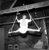 Gymnast i spagat i romerska ringar år 1956.