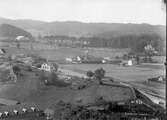 Vy från Carolikyrkan mot väster med utsikt över Borås nedre stationsområde vid 1880-talets början.