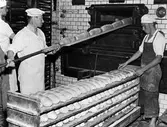 Lennartssons bageri. Bakning av matbröd. Tre bagare arbetar.