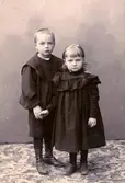 Porträtt av en liten flicka och en pojke som håller varandra i handen.