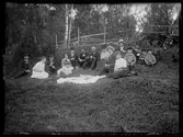 Sällskap på picnic i gräset