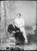 Ateljéporträtt - Albert Andersson med fru, från Bol, Valö socken, Uppland 1917