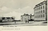 Parti av södra stadsdelen, Växjö, ca 1905-1910. I förgrunden till höger kvarteret Gustaf Adolf med Växjö flickskola, följd av Blindskolan. I bakgrunden Södra Esplanaden med kvarteret Skytten, nr 3.