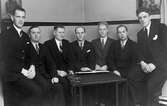 Styrelsen för Textilarbetareförbundet avdelning 61, Viskafors. År 1936. Håkan Carlsson, Artur Rydberg, John Claesson, Helge Skogman, Torsten Rydberg, John Linnarsson, Nils Svensson.