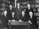 Styrelsen för Textilarbetareförbundet avdelning 61, 1946. Sittande, Thore Lindqvist, Sven Samuelsson, Helge Johansson, Olof Carlsson. Stående, Elof Lövdell, Pelle Simonsson, Folke Lindqvist.
