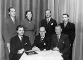 Styrelsen för Textilarbetareförbundet avdelning 61, 1951. Sittande: Thore Lindqvist, Helge Johansson, John Claesson. Stående: Gustav Johansson, Astrid Mathiasson, Elof Lövdell, Gösta Lindqvist.
