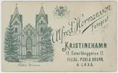 Baksida till visitkort från Alfred Hermansson, efter 1895