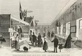 Teckning
Interiör från Södra paviljongen tecknat av H. Haglund, Skandinaviskt-Etnografiska museum samlat av Dr. A. Hazelius. Ur Ny Illustrerad Tidskrift 1875, s. 12. 