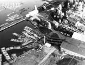 Flygfoto över Graningeverkens sågverksanläggning i Bollsta.