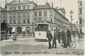 Vykort - spårvagn på Nybron, Uppsala 1906
