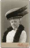 Kabinettsfotografi - kvinna med fjäderboa och stor hatt, Uppsala 1912