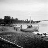 Båtar vid stranden i Munkebo. Danmark 1935.