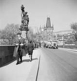 Malá Strana-tornet. Karlsbron i Prag. Tjeckoslovakien-Ungern-Österrike 1935.