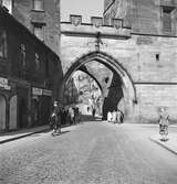 Malá Strana-tornet. Karlsbron i Prag. Tjeckoslovakien-Ungern-Österrike 1935.