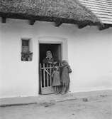 En kvinna med sina barn vid porten till ett hus. Ungern. Tjeckoslovakien-Ungern-Österrike 1935.
