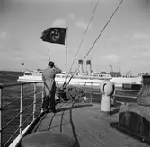 Tågfärjan Konung Gustaf V fotograferat från tågfärjan Deutschland. Tyskland-Holland-Belgien 1938.