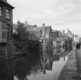 Bebyggelse vid en av kanalerna i Brygge. Tyskland-Holland-Belgien 1938.