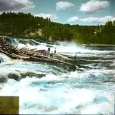 Flottning Nämnforsen
Män jobbar med stockar vid forsande älv.