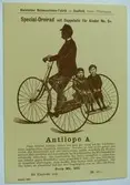 Vykort med annons för Antilope A från 1891 (trehjuling) på tyska