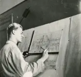 Personalen i arbete. Ritare Rune Nilsson.
Borås Mekaniska Verkstad.