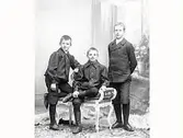 Mathildas systersöner, barn till äldsta systern Maria: Charles Bäckström, Robert Bäckström och William Bäckström. De två yngsta har likadana skjortor och sitter på en chaiselong, William står bredvid.