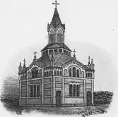 Erska kyrka tecknad av komminister Ernst Wennerblad. Text från vänster till höger 