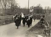 Militär och flera organisationer på marsch i Urshult, ca 1935.
Valborgsmässoafton (?).