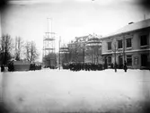Uppförande av fundament till Karl XIV Johan-statyn, 1919