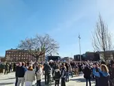 Trollhättan, Drottningtorget. Olympiska mästaren Nils van der Poel firas.